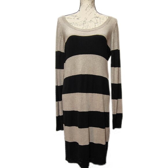Vintage H&M Basic Knit Sweater Dress Large 2010 Striped Midi Neutral Capsule - Picture 1 of 7